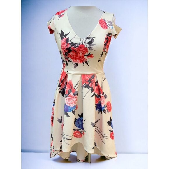 CHARLOTTE RUSSE HIGH LOW VNECK KEYHOLE SLEEVE PLEATED DROP WAIST DRESS MEDIUM - Picture 2 of 11